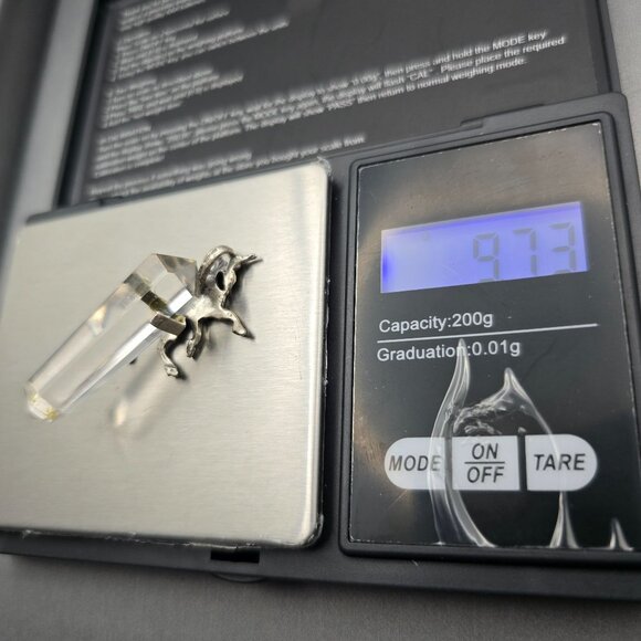 VTG Sterling Silver Unicorn Pendant 2" Clear Quartz Point Brazil Fantasy Crystal - Picture 10 of 12